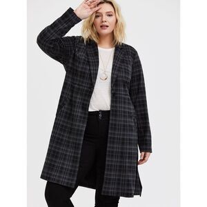 Torrid Black Plaid Trench Coat